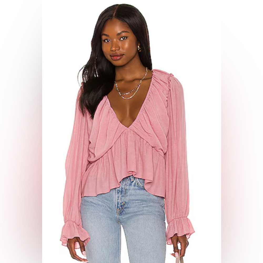 Free People Top Shirt Daia peplum ruffled blouse medium Pink Mountain NWT